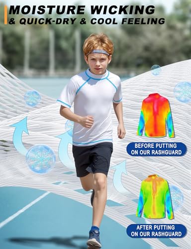 BIGANT Boys Rash Guard Swim Shirt 2 Pack UPF 50+ Sun Protection Short Sleeve Quick Dry Kids Youth Water UV SPF Swimwear Tops(Navy/White,5-6Y) - Image 3