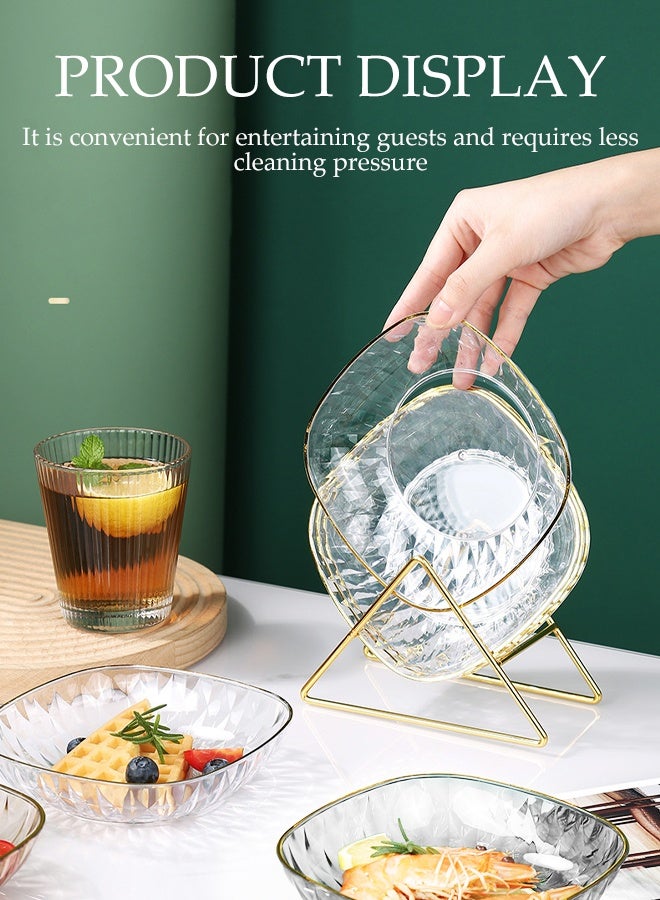 DUNISO 5pcs Dessert Plates Set Clear PET Plastic Plates Dessert Plates Snack Dishes With Rack Elegant Dinner Cake Dessert Snack Plate Storage Dried Fruit Plate Tasting Plate Display Stand for Family， Party， Picnic， Home - Image 2