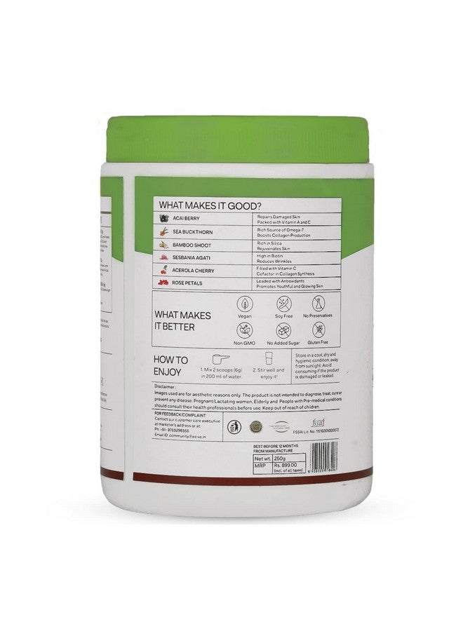 OZiva Plant Based Collagen Builder Powder (With Vitamin C) Berry Orange,250G & Plant Based Biotin 10000+ Mcg (With Natural Sesbania Agati Extract) For Stronger Hair & Healthier Skin,125G(Combo Pack) - Image 4