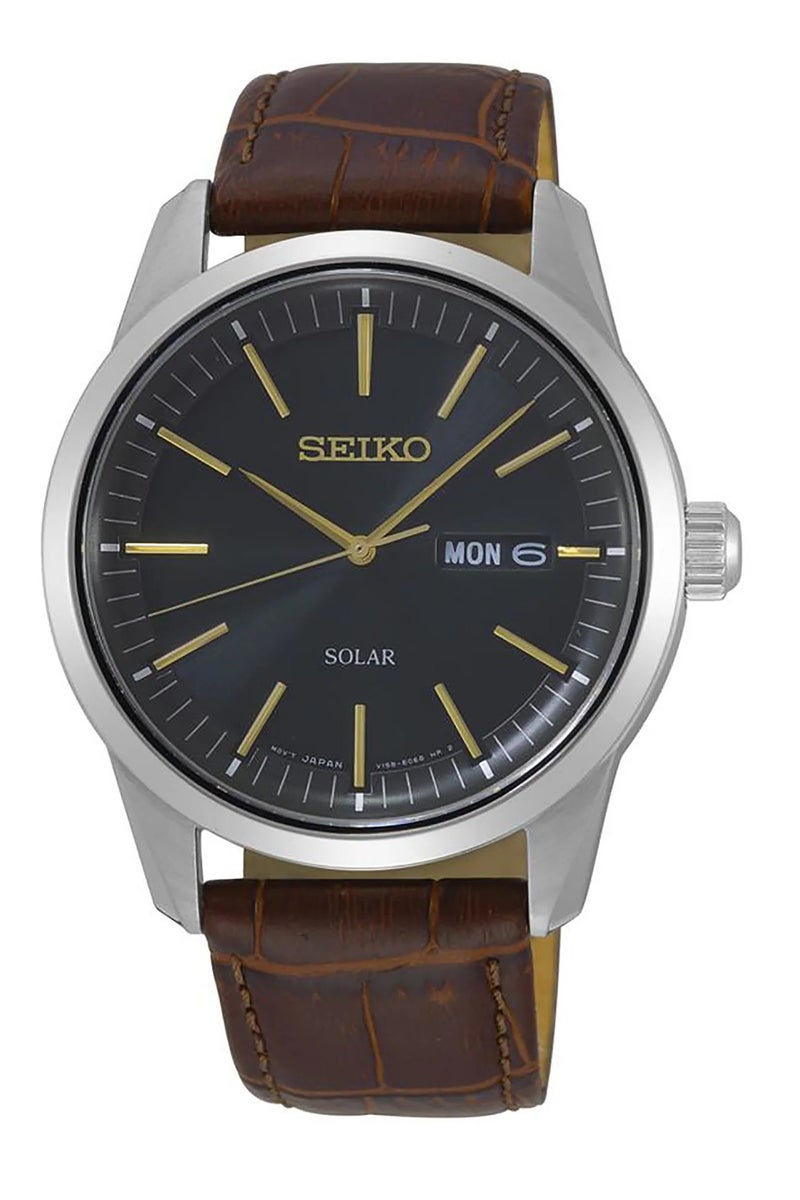 Seiko SNE529P1 Solar Brown Leather Strap Watch - Image 1