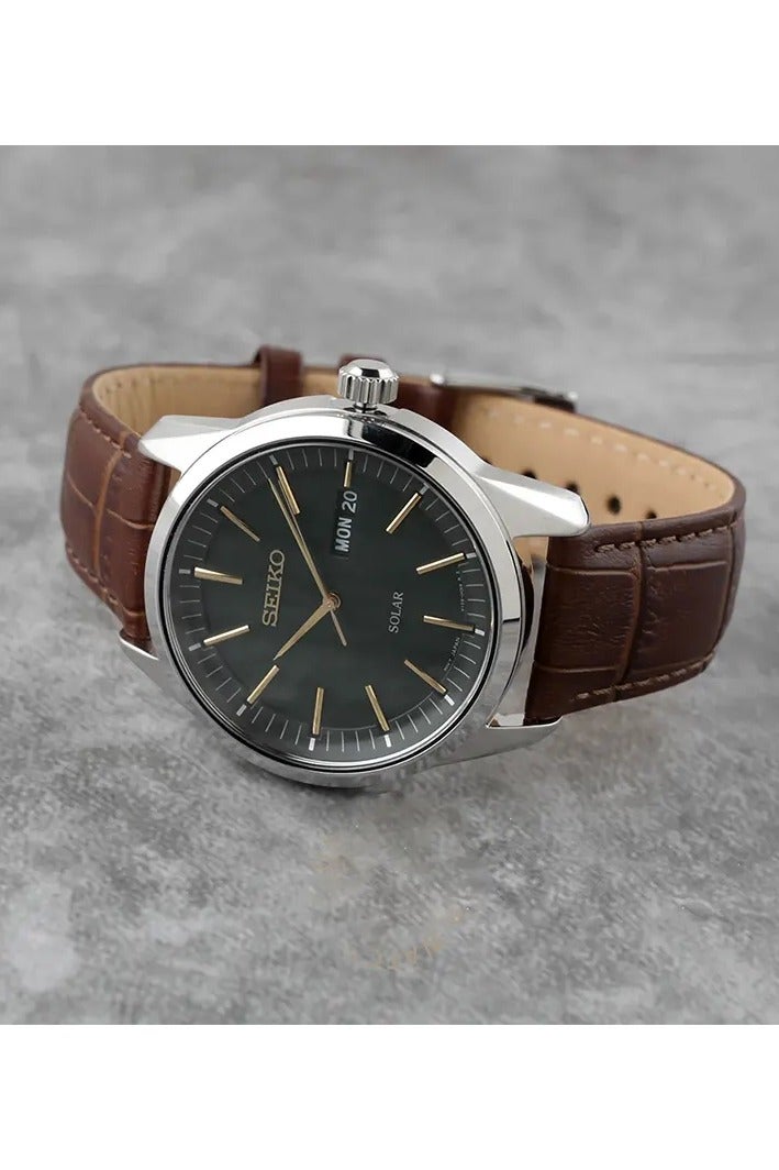 Seiko SNE529P1 Solar Brown Leather Strap Watch - Image 2