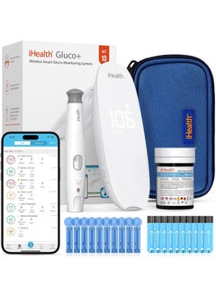 iHealth Gluco+ Wireless Smart Blood Glucose Monitor Kit with Free App, 10 Glucometer Strips, 10 Lancets, 1 Blood Sugar Monitor, 1 Lancing Device, Portable Diabetes Testing Kit for Home Use