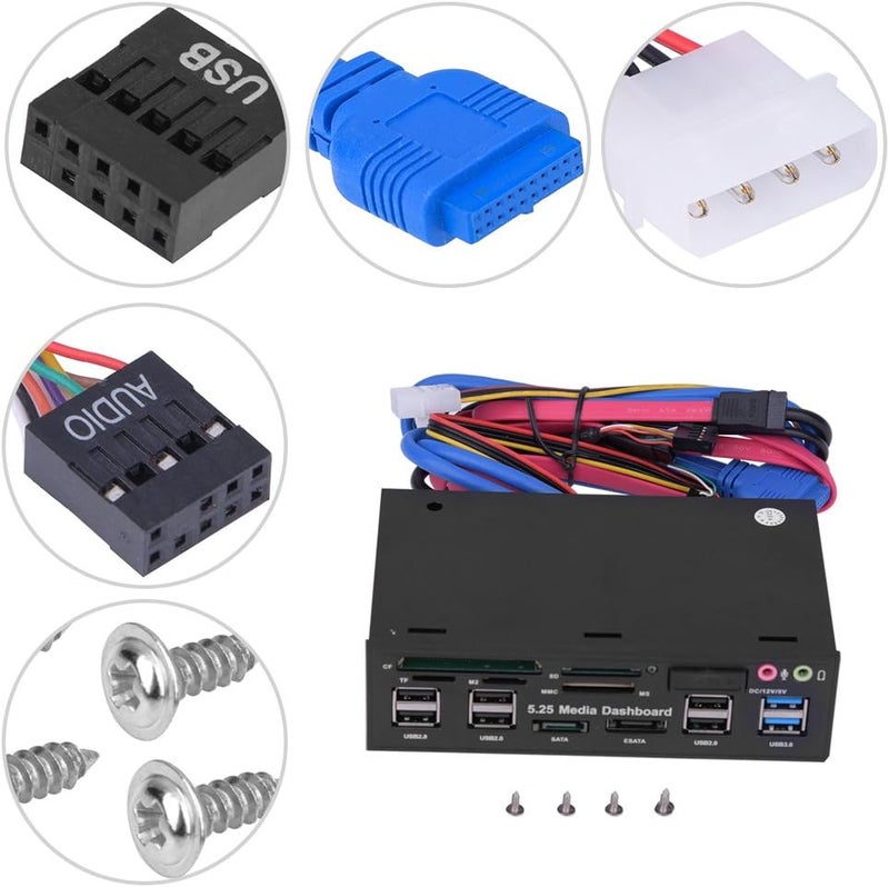 كلاراكو لوحة تحكم وسائط متعددة الوظائف مقاس 5.25 بوصة، موزع USB 3.0، قارئ بطاقات TF M2 SD MS، لوحة إدخال/إخراج أمامية، قارئ بطاقات داخلي (M2 / TF/SD/MMC/MS/CF) - Image 2
