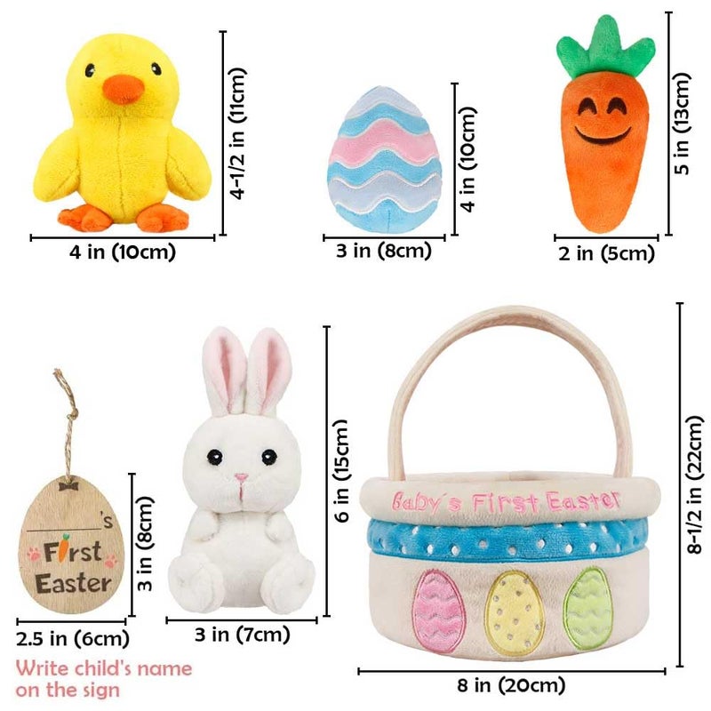 Bunny Chorus Baby's First Easter Basket Stuffers Playset, 5ct Stuffed Plush Bunny Chick Carrot Egg for Babies Girls Boys Kids Infant Toddler, Personalized Easter Decorations Gifts Party Supplies - Image 2