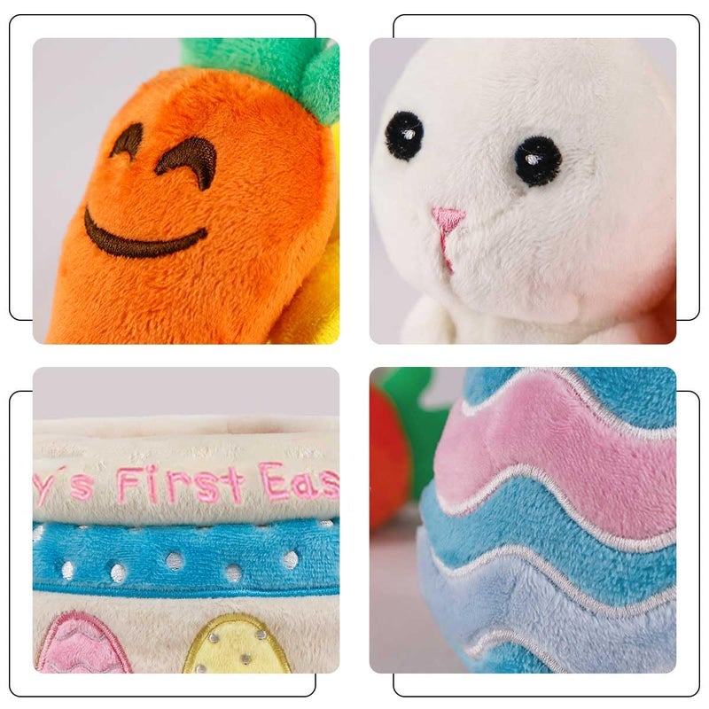Bunny Chorus Baby's First Easter Basket Stuffers Playset, 5ct Stuffed Plush Bunny Chick Carrot Egg for Babies Girls Boys Kids Infant Toddler, Personalized Easter Decorations Gifts Party Supplies - Image 3