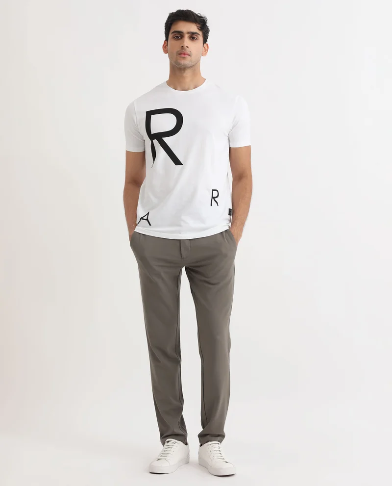 Rare Rabbit Rare Rabbit Men's Drover White Crew Neck Overall Placement Print Branding Half Sleeves T-Shirt