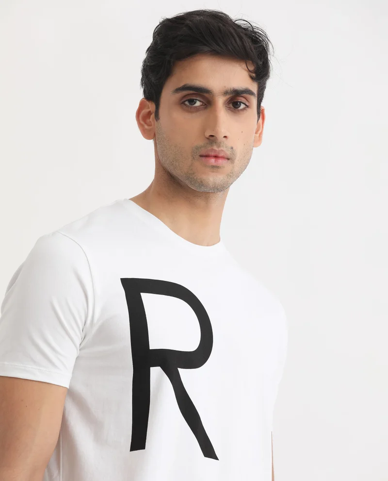 Rare Rabbit Rare Rabbit Men's Drover White Crew Neck Overall Placement Print Branding Half Sleeves T-Shirt