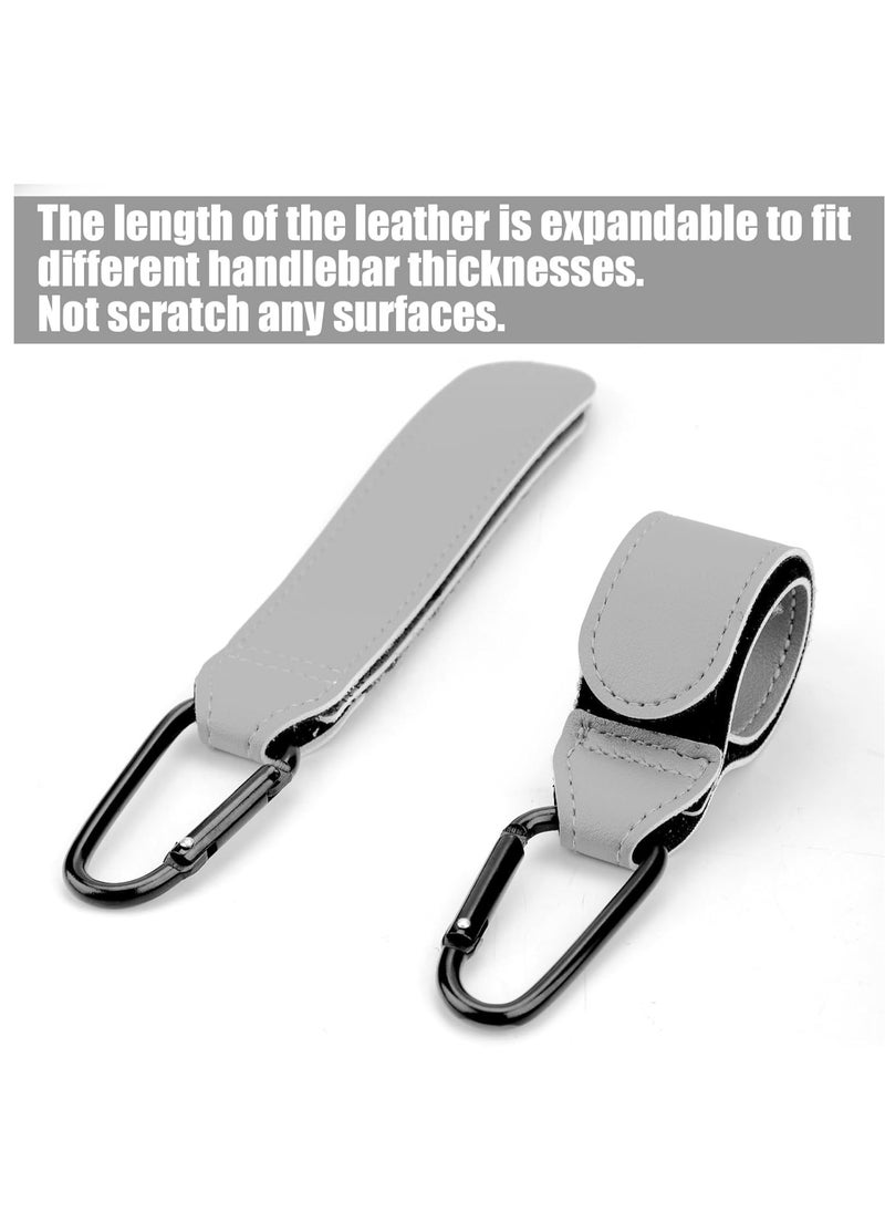 SYOSI Baby Stroller Hooks Bag Hooks for Hanging Diaper Bags Multipurpose Velcro Hooks for Grocery Shopping Bags Premium Vegan Leather Pram Straps 2 Pcs, Grey  - Image 2