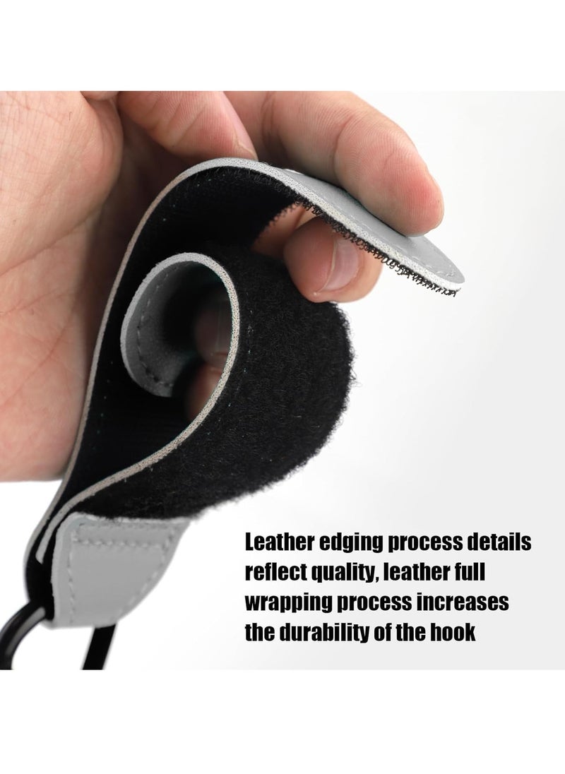 SYOSI Baby Stroller Hooks Bag Hooks for Hanging Diaper Bags Multipurpose Velcro Hooks for Grocery Shopping Bags Premium Vegan Leather Pram Straps 2 Pcs, Grey  - Image 3