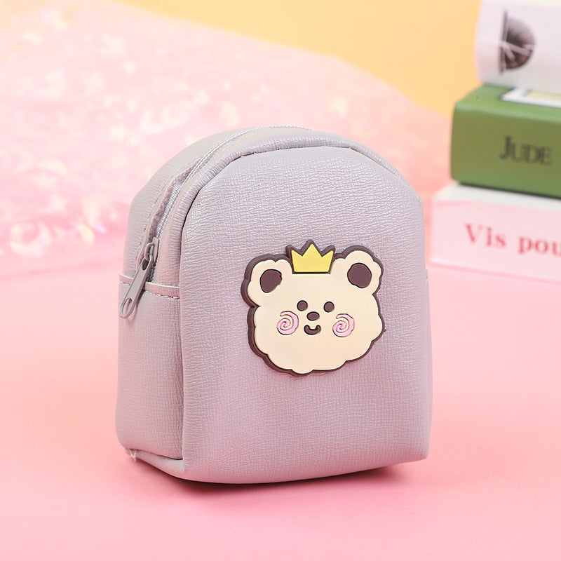 Cute Cartoon Mini Backpack Coin Purse Key Case-Crown Bear
