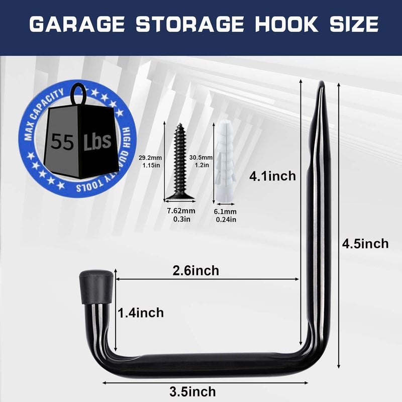 Dreecy 10 Pack Garage Storage J Utility Hooks, Heavy Duty J Utility Hooks Hangers for Garage Wall Hanging Garden Tools, Ladder, Bike, Hose, Black - Image 2