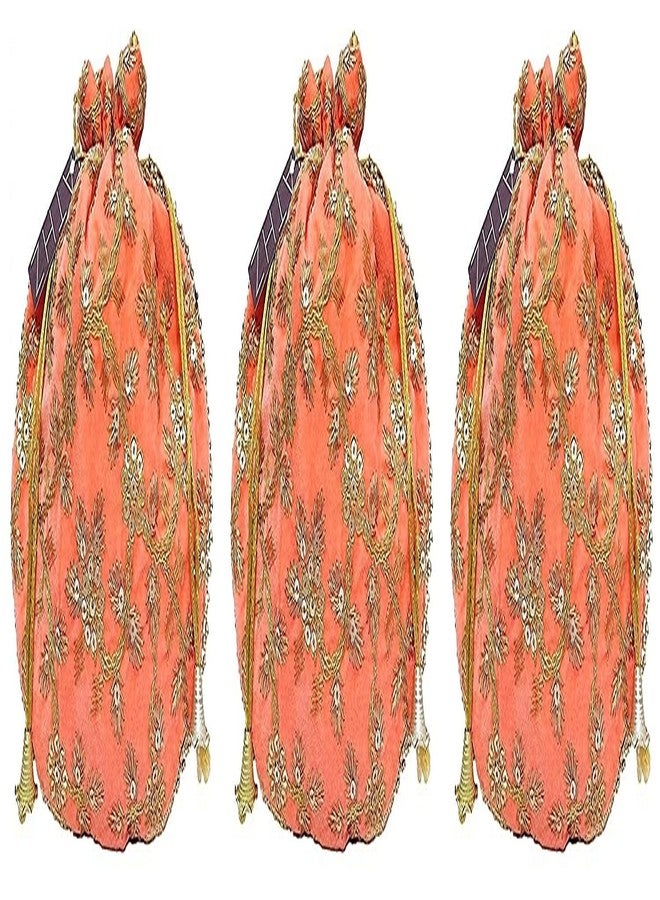 ATHZ Potli Bag Velvet Golden Work Wedding Potli for Ladies Gift for Women Handbags Traditional Indian Wristlet with Drawstring Ethnic Embroidery Women Fashion Peach - Image 1