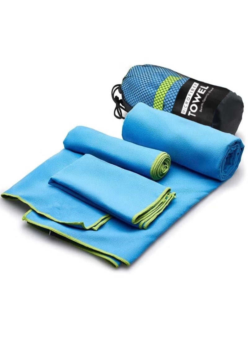 Gonice Sports Towel Microfiber Blue Set of 3, Quick Dry Sports Towel, Super Absorbent Swimming Towel Soft and Lightweight Bath Gym Towel for Swimming, Sport, Bath, Travel, Yoga, with Portable Bag (Blue) - Image 1