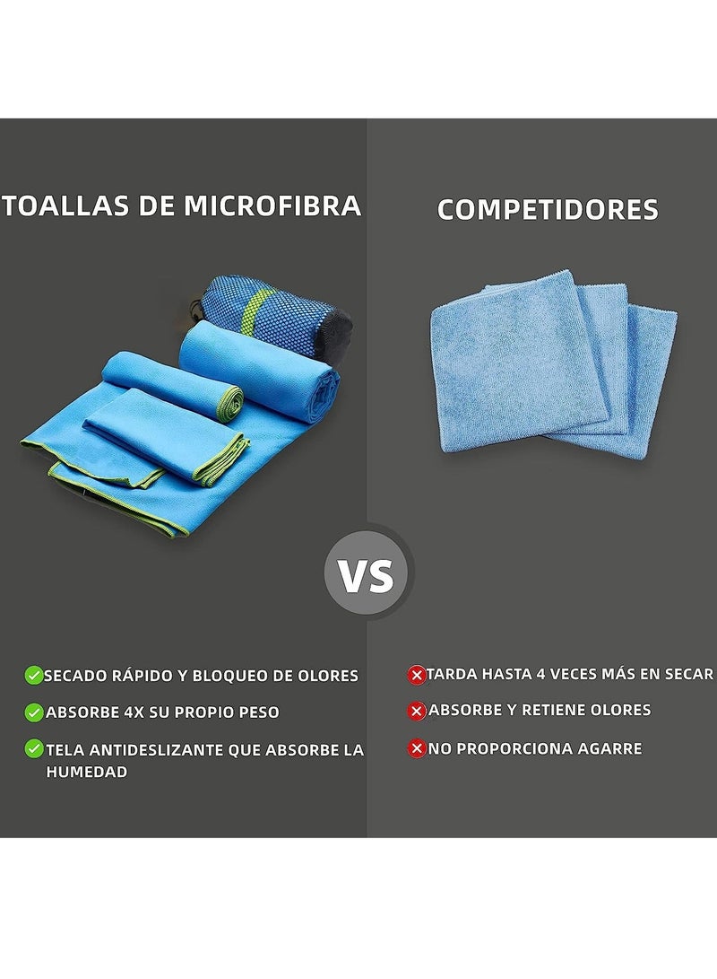 Gonice Sports Towel Microfiber Blue Set of 3, Quick Dry Sports Towel, Super Absorbent Swimming Towel Soft and Lightweight Bath Gym Towel for Swimming, Sport, Bath, Travel, Yoga, with Portable Bag (Blue) - Image 3