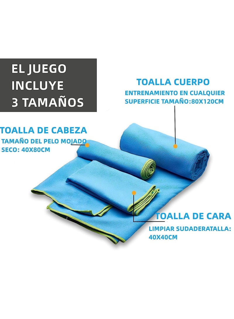 Gonice Sports Towel Microfiber Blue Set of 3, Quick Dry Sports Towel, Super Absorbent Swimming Towel Soft and Lightweight Bath Gym Towel for Swimming, Sport, Bath, Travel, Yoga, with Portable Bag (Blue) - Image 2