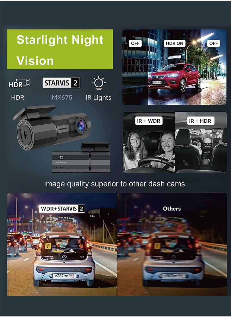 Phone Planet - Dash Cam Car Camera with Night Vision and Built in WiFi Record Incidents and App Control in 1080p HD - Image 1