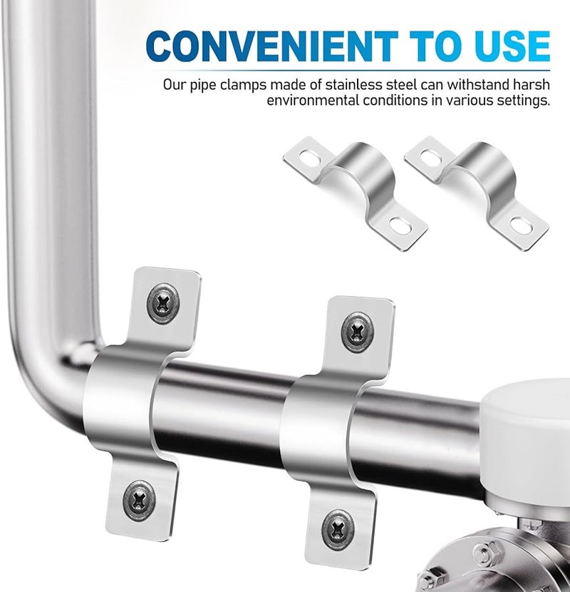Heavy Duty Stainless Steel U Bracket Pipe Clamps 10pcs Dual Mounting Rigid Strap Holder - Image 4