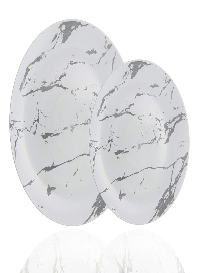 Trendables 60 Pack Disposable Dinnerware Combo - Marble Design Plastic Plates Set Includes: 30 10.25 in. Large Dinner Plates & 30 8" Salad/Dessert Plates - Premium Marble Like For Parties Weddings - Image 1