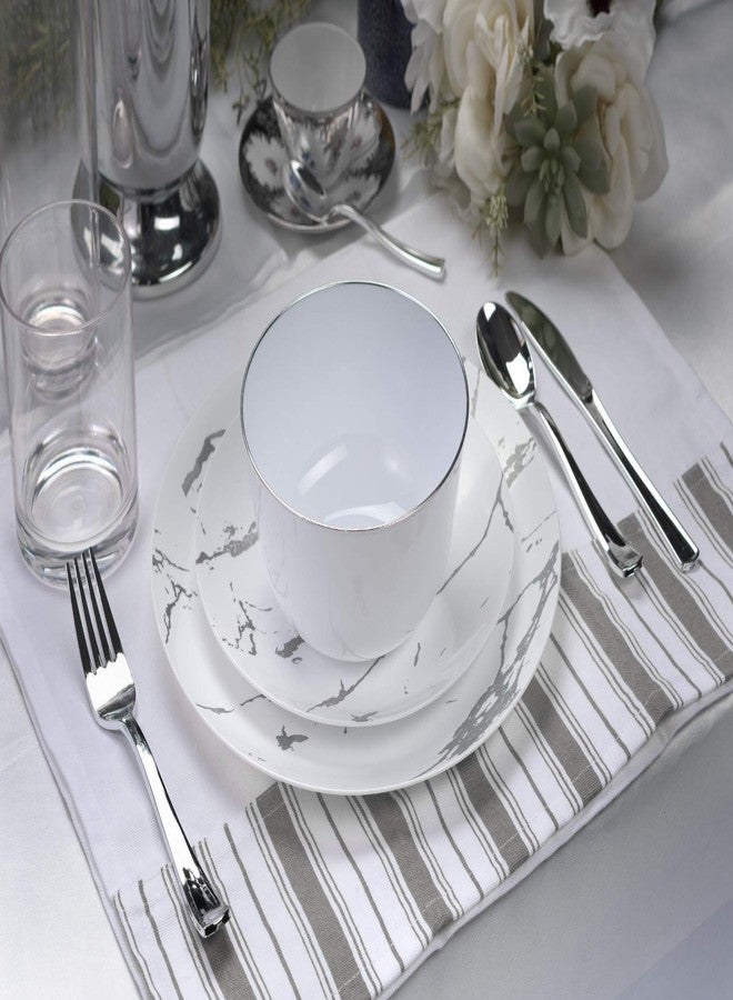 Trendables 60 Pack Disposable Dinnerware Combo - Marble Design Plastic Plates Set Includes: 30 10.25 in. Large Dinner Plates & 30 8" Salad/Dessert Plates - Premium Marble Like For Parties Weddings - Image 4