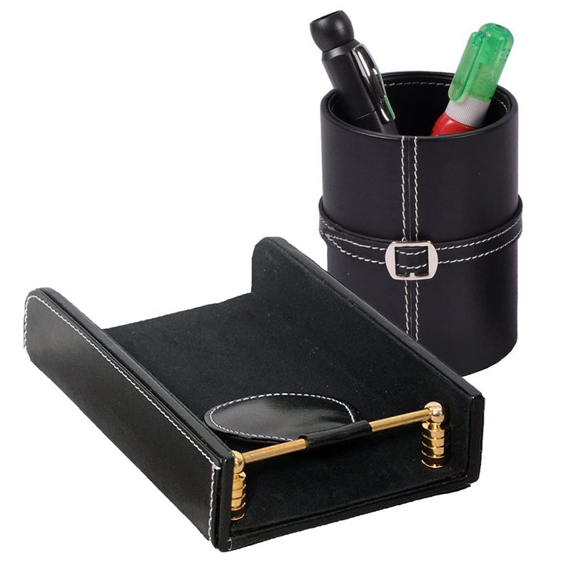 Vanquish 2 Piece Table Accessories Memo Pads Paper Holder & Stylish Pen Stand PU Leather Cube Dispenser for Office Desk Collection Organizer - Image 3
