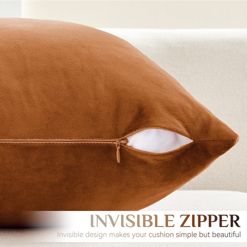 Softalker Throw Pillow Covers Set of 4, Velvet Soft Solid Colors Pillow Covers 18x18 Inch, Decorative Cushion Pillow Case for Couch Sofa Bedroom Living Room(Beige/Brown) - Image 3