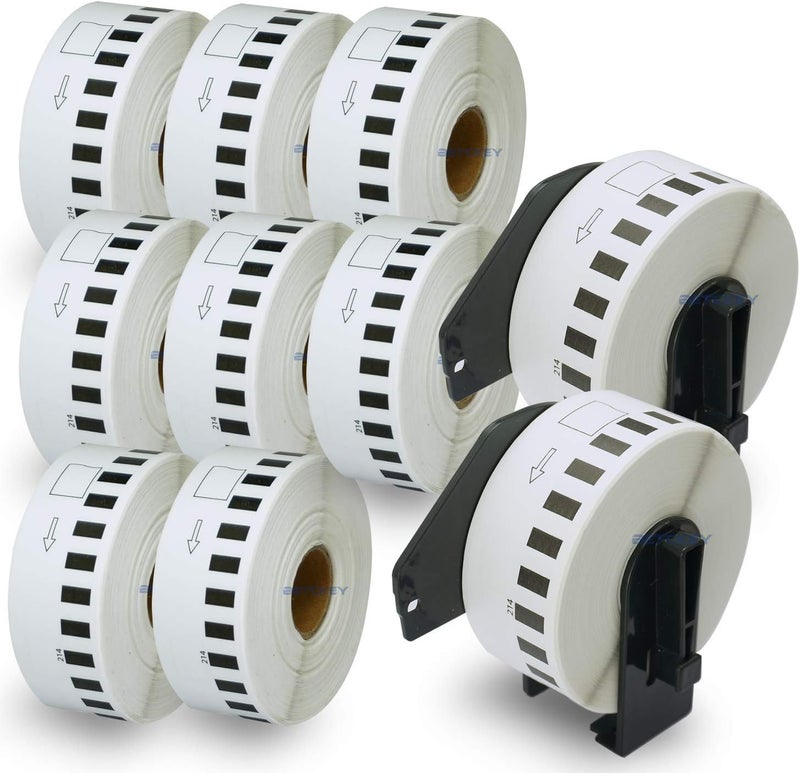 BETCKEY - Compatible Continuous Labels Replacement for Brother DK-2214 (0.47 in x 100 ft), Use with Brother QL Label Printers [10 Rolls + 2 Reusable Cartridges] - Image 1