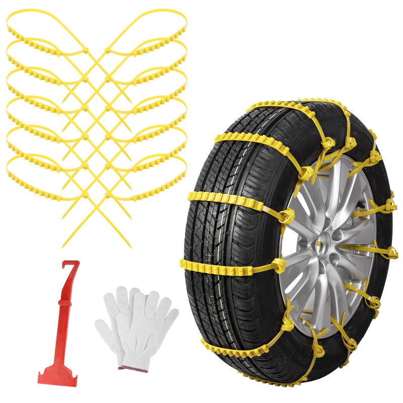 Qoosea Snow Chains 12 Pack Tire Chains for Car Trucks SUVUniversal Thickened Manganese Steel Emergency Snow Tire Chains Adjustable Anti-Slip Tire Cables Universal Fit (Yellowï¼‰ - Image 1