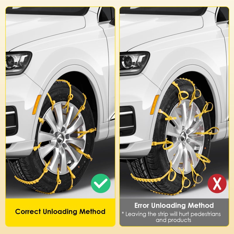 Qoosea Snow Chains 12 Pack Tire Chains for Car Trucks SUVUniversal Thickened Manganese Steel Emergency Snow Tire Chains Adjustable Anti-Slip Tire Cables Universal Fit (Yellowï¼‰ - Image 4