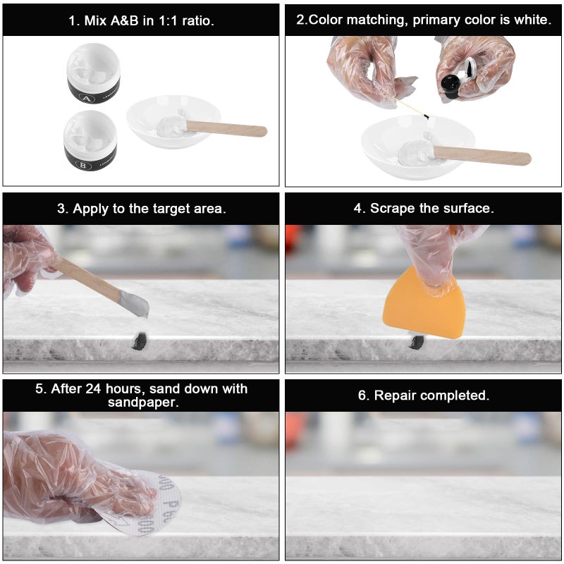 LANBOKIT Tile, Granite and Marble Repair Kit(Color Match), 3.7 OZ Tub and Fiberglass Shower Repair Kit with Strong Adhesion, Porcelain Stone Repair Kit for Cracks, Holes, Chips, Scratches, Dents - Image 5