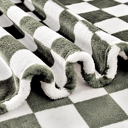 Edenleaf Checkered Blanket Flannel Throw Blankets Soft Cozy Checkered Grid Print Chessboard Gingham Pattern Throws for Bed Sofa Couch for All Seasons, 50x60 Inch, Dark Olive - Image 4