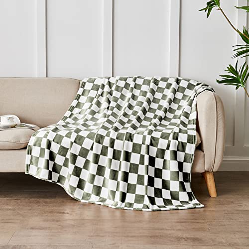 Edenleaf Checkered Blanket Flannel Throw Blankets Soft Cozy Checkered Grid Print Chessboard Gingham Pattern Throws for Bed Sofa Couch for All Seasons, 50x60 Inch, Dark Olive - Image 3