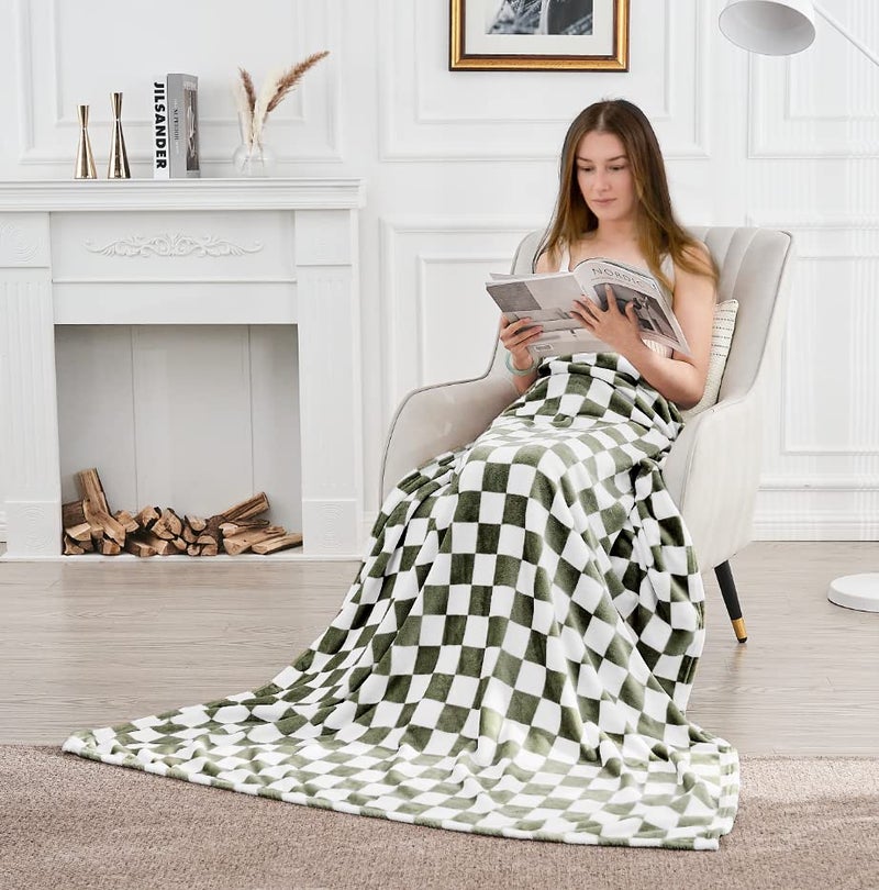 Edenleaf Checkered Blanket Flannel Throw Blankets Soft Cozy Checkered Grid Print Chessboard Gingham Pattern Throws for Bed Sofa Couch for All Seasons, 50x60 Inch, Dark Olive - Image 5