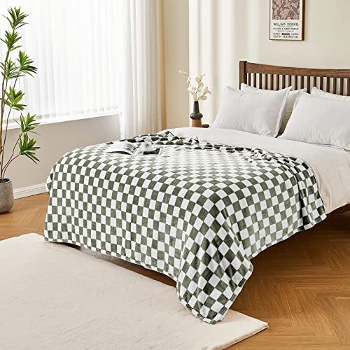 Edenleaf Checkered Blanket Flannel Throw Blankets Soft Cozy Checkered Grid Print Chessboard Gingham Pattern Throws for Bed Sofa Couch for All Seasons, 50x60 Inch, Dark Olive - Image 2