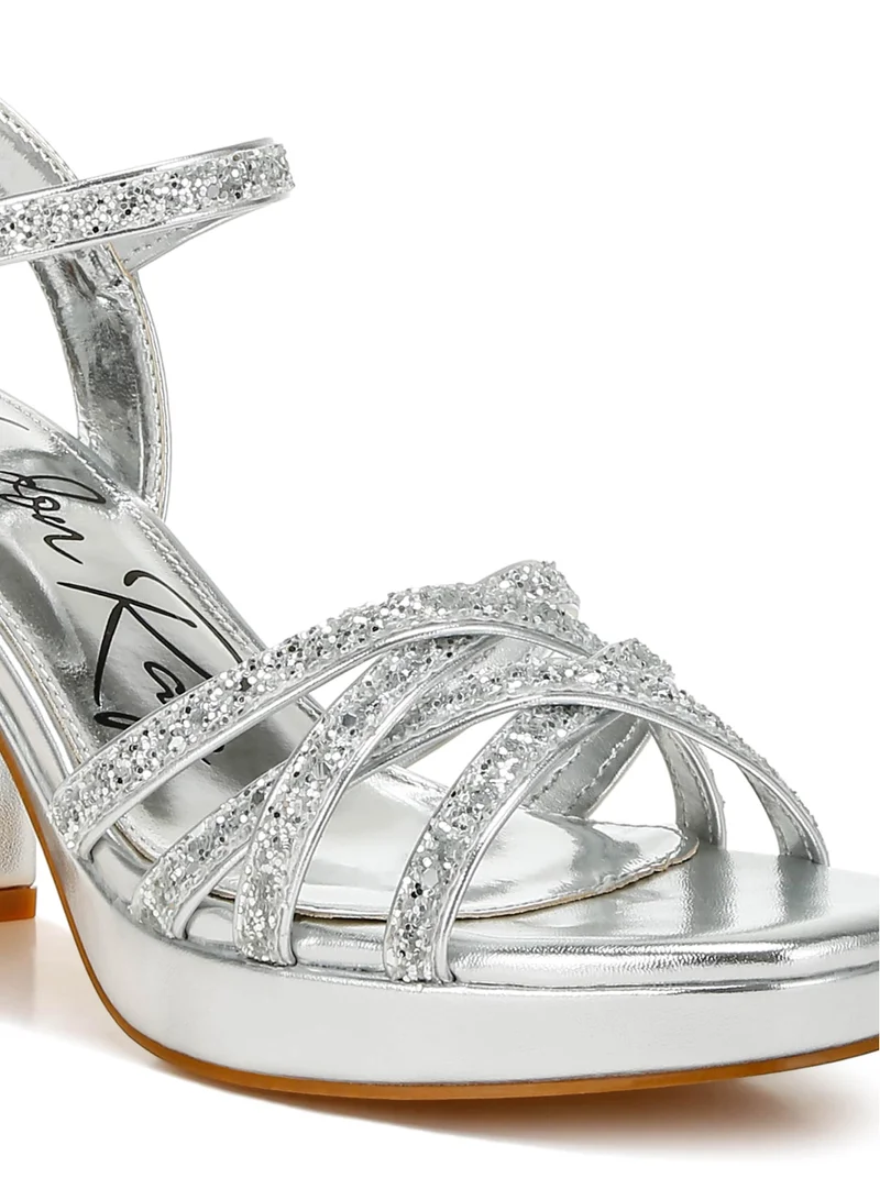 London Rag Silver Glitter Strappy Block Sandals
