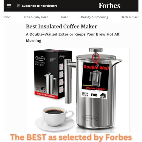 SterlingPro French Press Coffee Maker(1L)-Double Walled Large Coffee Press with 2 Extra Filters -Enjoy Granule-Free Coffee, Stylish Rust Free Kitchen Accessory-Stainless Steel (Mirror Finish, 34oz) - Image 4