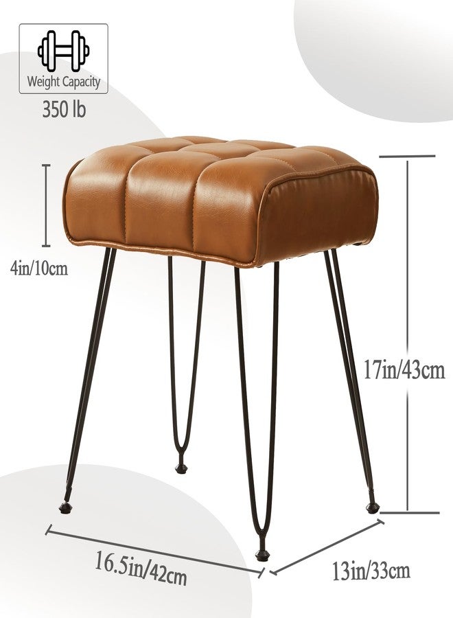 EBENCHICO PU Leather Vanity Stools, Vanity Stool Chairs for Makeup Faux Leather Foot Stools Ottoman with Metal Leg Make up Chairs for Vanity Small Bench Seat for Living Room Bedroom (Yellow Brown) - Image 2
