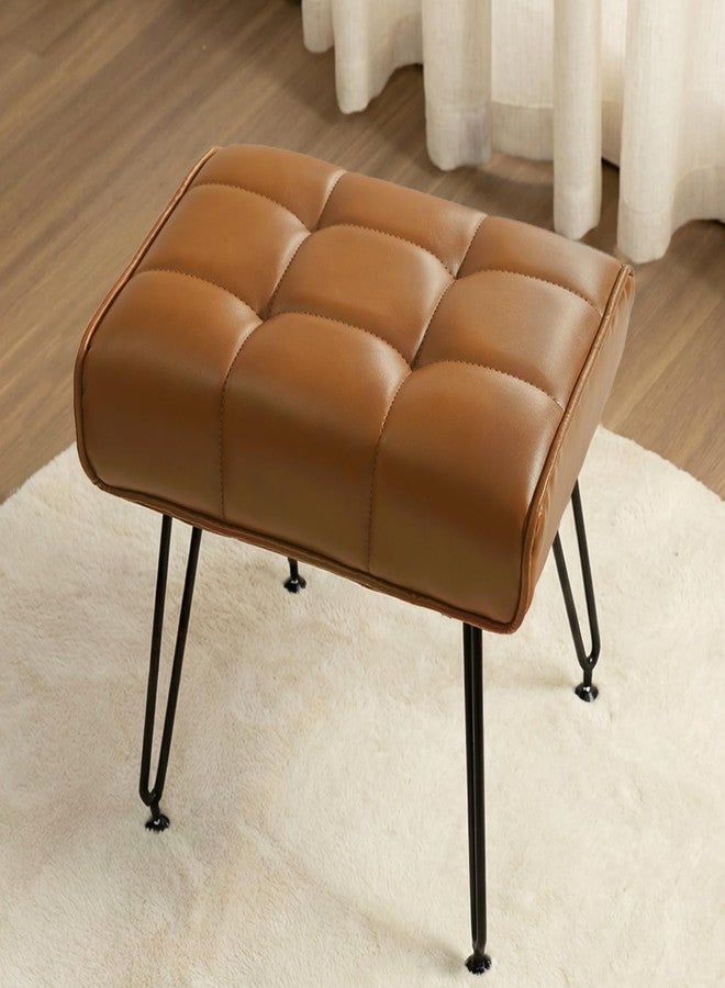 EBENCHICO PU Leather Vanity Stools, Vanity Stool Chairs for Makeup Faux Leather Foot Stools Ottoman with Metal Leg Make up Chairs for Vanity Small Bench Seat for Living Room Bedroom (Yellow Brown) - Image 1