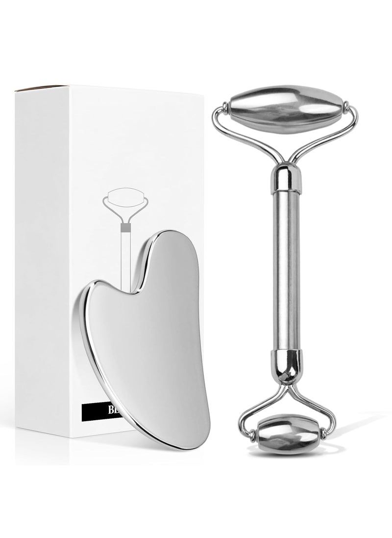 Aresvns - Aresvns Stainless Steel Facial Roller & Gua Sha - Metal Gua Sha, Gua Sha Facial Tools Stainless Steel, Face Body Treatment, Reduce Puffiness, Lymphatic Drainage, Facial Tension - Image 1
