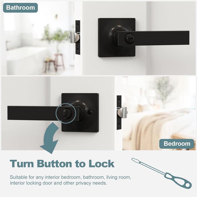 Voraus 6 Pack Matte Black Door Handles - Privacy Door Levers Set, Keyless Black Interior Door Knobs, Modern Heavy Duty Square Door Lock for Bedroom or Bathroom, Reversible for Left Right Sided Doors - Image 5