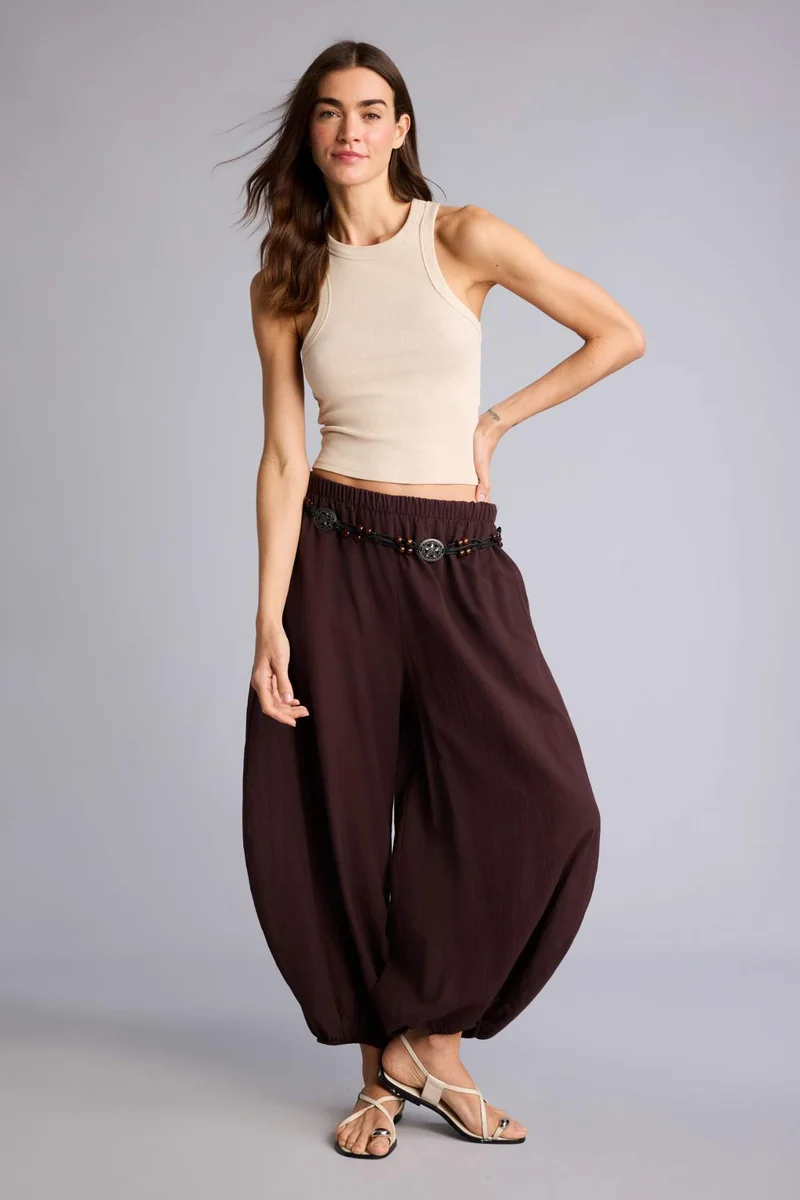 ديفاكتو Balloon Fit Regular Hem With Pockets Voile Trousers