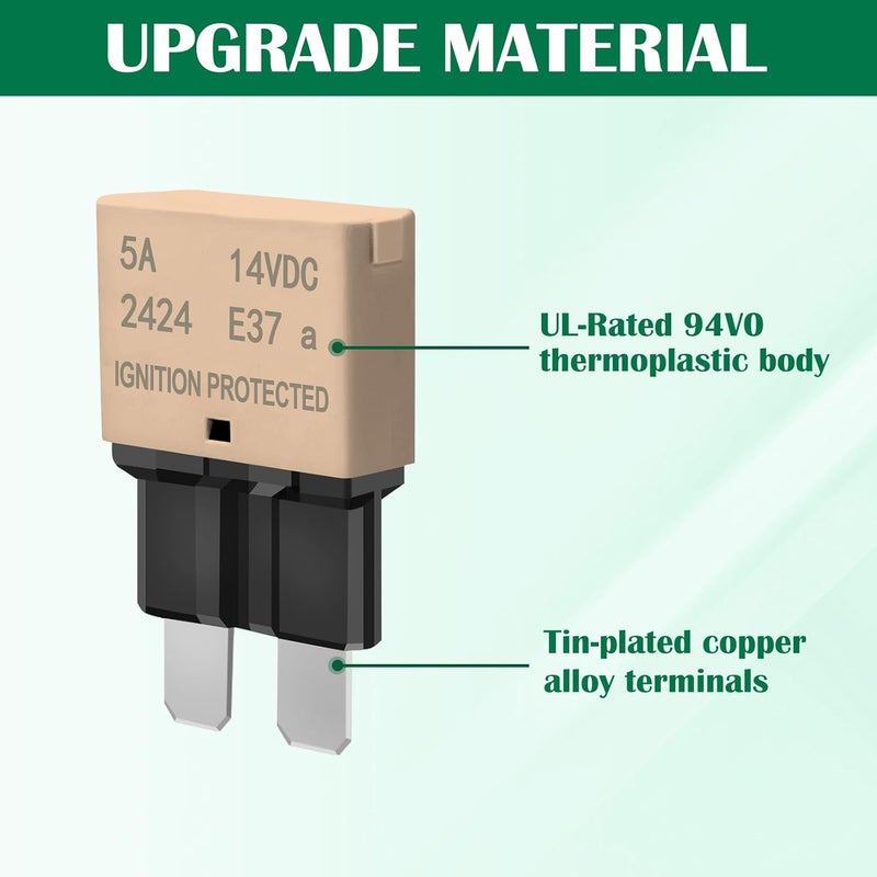 LENKRAD 5A Auto Reset Fuse ATC/ATO (5-Pack) – Tall Blade Design, Self-Resetting Circuit Breaker - Replace Standard 5Amp ATC/ATO Fuses, 14VDC Circuit Breaker for Cars, Trucks, Boats,Marine and RVs - Image 3