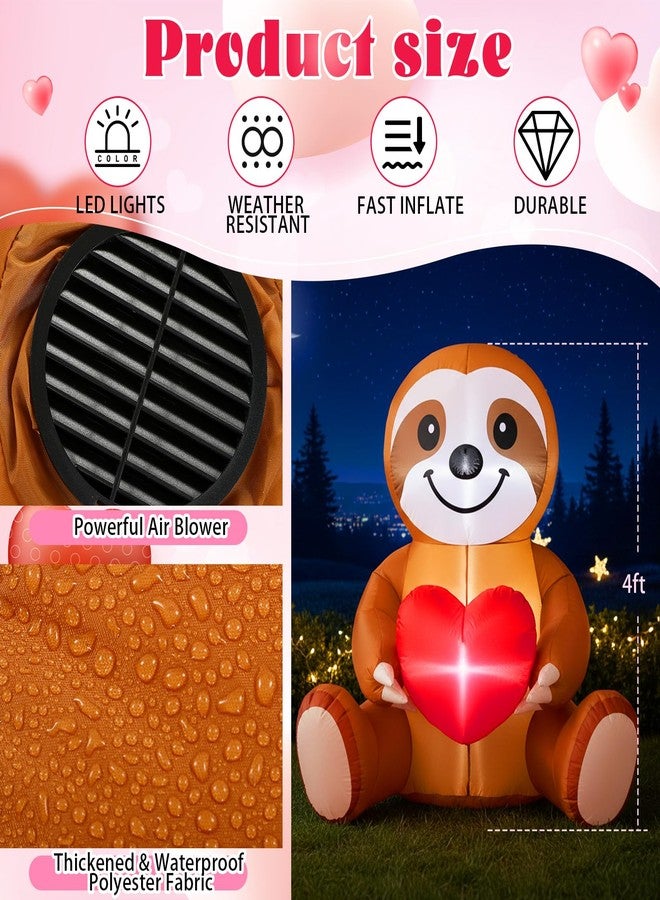 Glooglitter 4ft Valentine's Day Inflatable Sloth with Love Heart LED Lighted Valentines Blow up Yard Decorations for Party Anniversary Wedding Propose Garden Lawn Indoor Outdoor Decor - Image 2