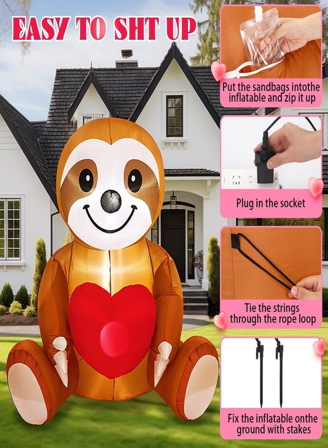 Glooglitter 4ft Valentine's Day Inflatable Sloth with Love Heart LED Lighted Valentines Blow up Yard Decorations for Party Anniversary Wedding Propose Garden Lawn Indoor Outdoor Decor - Image 3