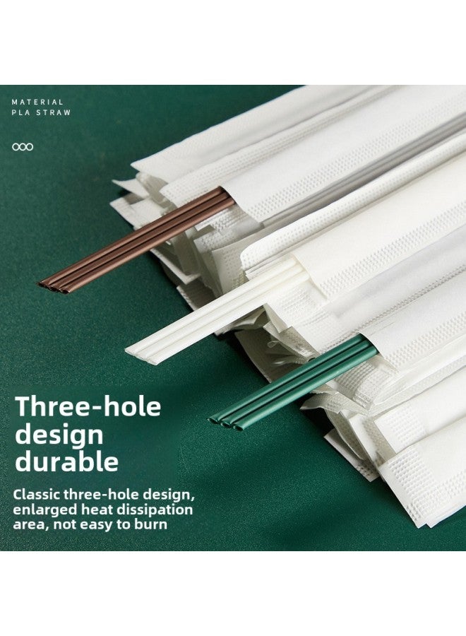 Disposable Three-hole Coffee Straw Independent Packaging Degradable PLA Hot Drink Three-quality Tube Stirring Rod Three-quality Straw-Color:Three Holes Pp-dark Green-Specifications:18cm Heat-resistant Slanted Mouth-(100 Pieces)