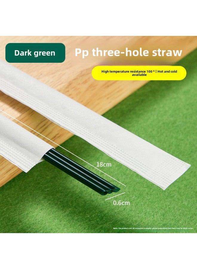 Disposable Three-hole Coffee Straw Independent Packaging Degradable PLA Hot Drink Three-quality Tube Stirring Rod Three-quality Straw-Color:Three Holes Pp-dark Green-Specifications:18cm Heat-resistant Slanted Mouth-(100 Pieces)