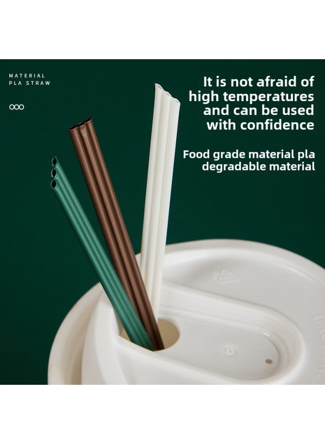 Disposable Three-hole Coffee Straw Independent Packaging Degradable PLA Hot Drink Three-quality Tube Stirring Rod Three-quality Straw-Color:Three Holes Pp-dark Green-Specifications:18cm Heat-resistant Slanted Mouth-(100 Pieces)