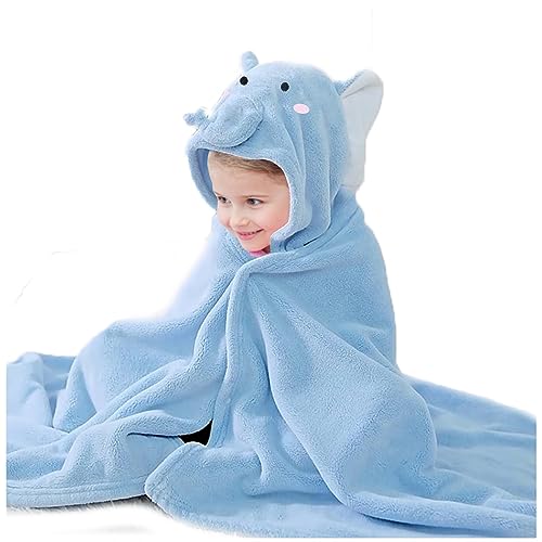 ROMASA Baby Bath Towel with Hooded Ultra Soft and Absorbent Toddlers Bathrobe Newborn Blanket Shower Gifts Blue Elephant