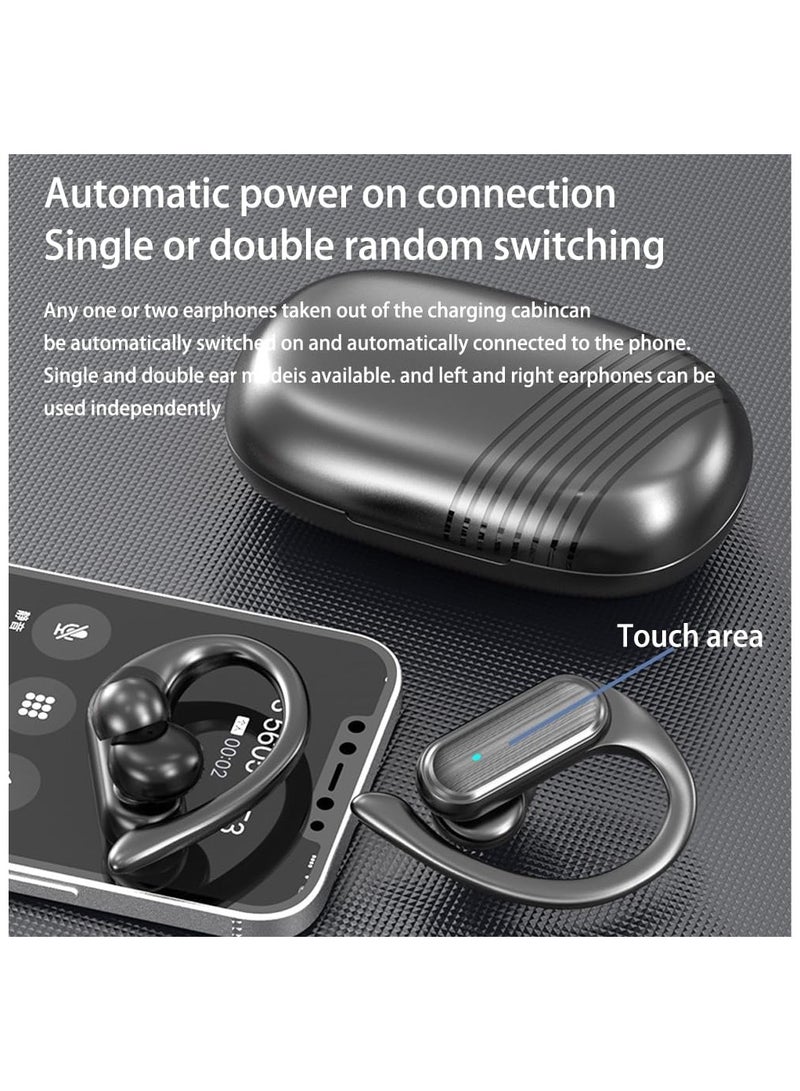 Wireless Earbuds Bluetooth Headphones 48Hrs Playtime Ear Buds IPX7 Waterproof Headphones Power Display Earphones with Earhook Premium Deep Bass Over-Ear Headsets for TV Phone Latptop Black