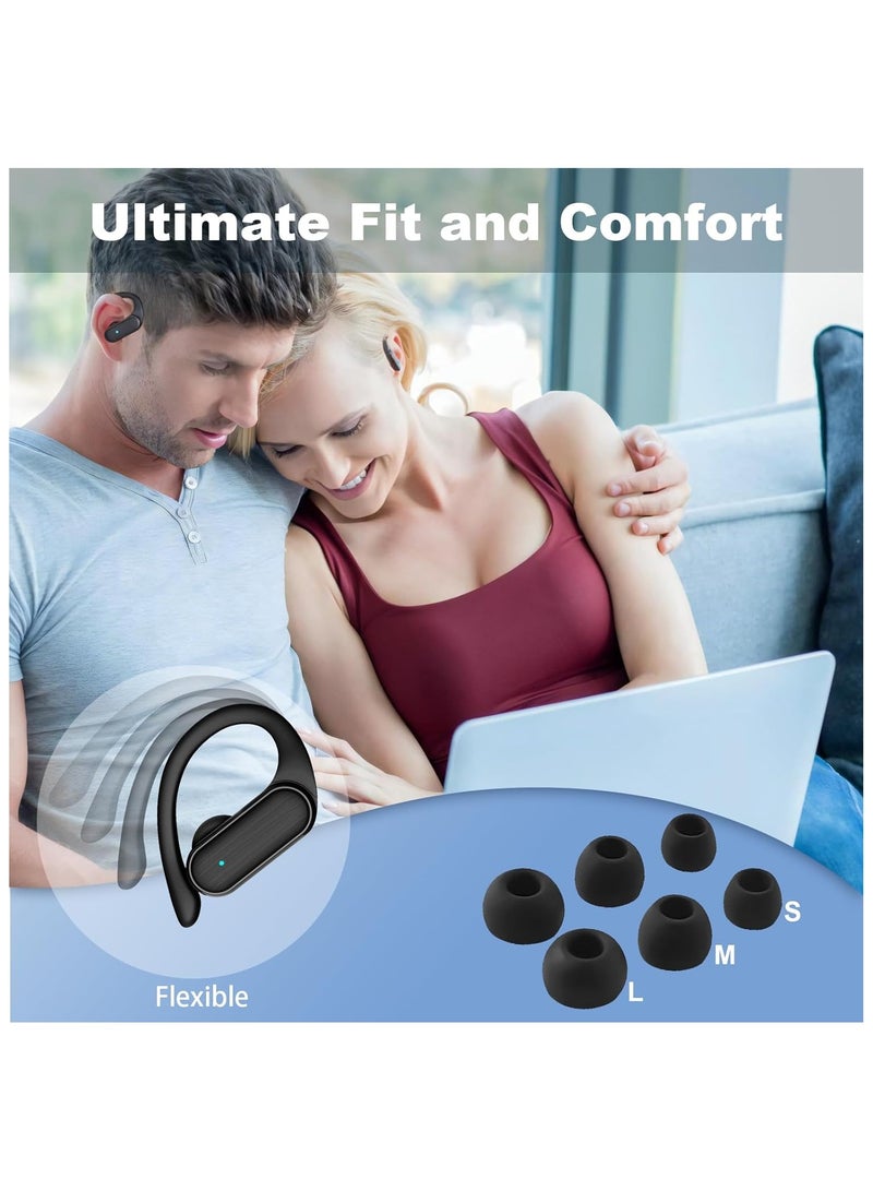 Wireless Earbuds Bluetooth Headphones 48Hrs Playtime Ear Buds IPX7 Waterproof Headphones Power Display Earphones with Earhook Premium Deep Bass Over-Ear Headsets for TV Phone Latptop Black