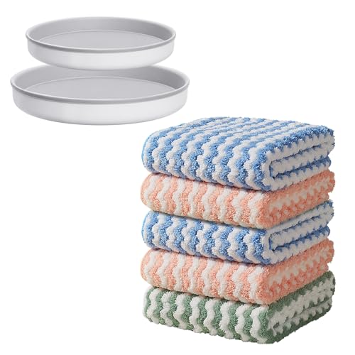 JOYMOOP Microfiber Cleaning Cloth 5 PCS Kitchen Towels10 x 10 Absorbent Streak Free Lint Cleaning Cloths Reusable and Washable Dish Rags with 12 and 10 Lazy Susan Organizer - Image 1